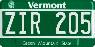 VT license plate ZIR205