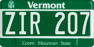 VT license plate ZIR207