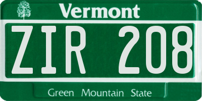 VT license plate ZIR208