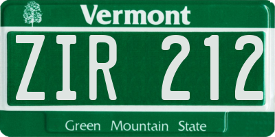 VT license plate ZIR212