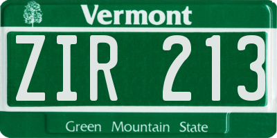 VT license plate ZIR213