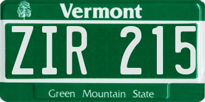VT license plate ZIR215