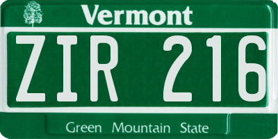VT license plate ZIR216