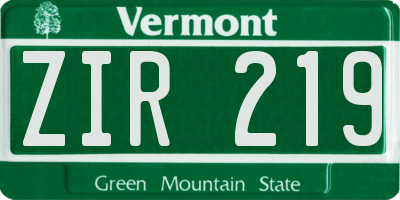 VT license plate ZIR219