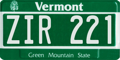 VT license plate ZIR221