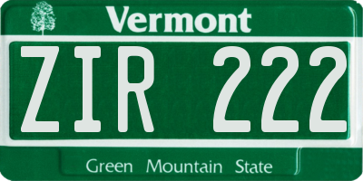 VT license plate ZIR222