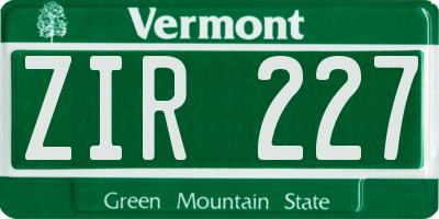 VT license plate ZIR227