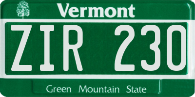 VT license plate ZIR230