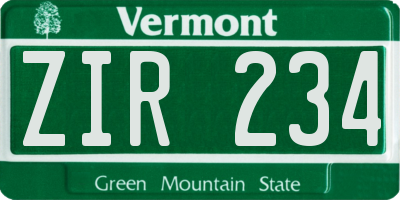 VT license plate ZIR234