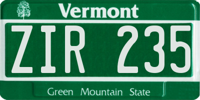 VT license plate ZIR235