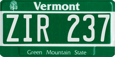 VT license plate ZIR237