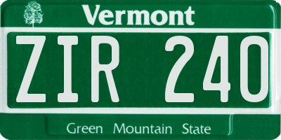 VT license plate ZIR240