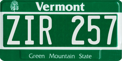 VT license plate ZIR257