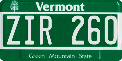 VT license plate ZIR260