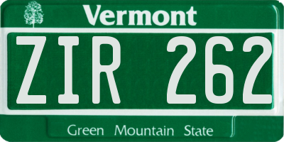 VT license plate ZIR262