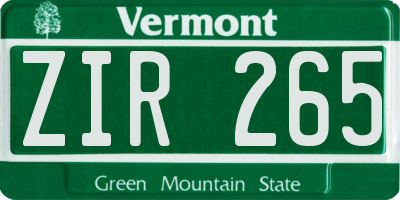 VT license plate ZIR265
