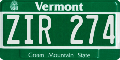 VT license plate ZIR274
