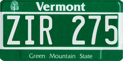 VT license plate ZIR275