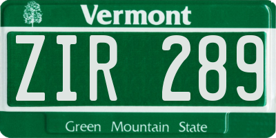 VT license plate ZIR289