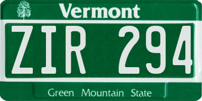 VT license plate ZIR294