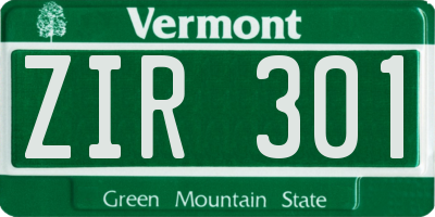 VT license plate ZIR301