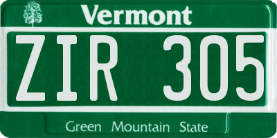 VT license plate ZIR305