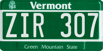 VT license plate ZIR307