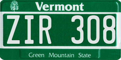 VT license plate ZIR308