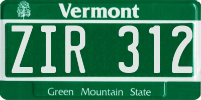VT license plate ZIR312