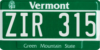 VT license plate ZIR315