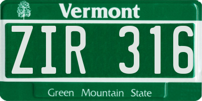 VT license plate ZIR316