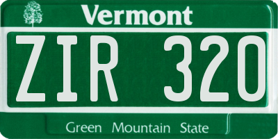 VT license plate ZIR320
