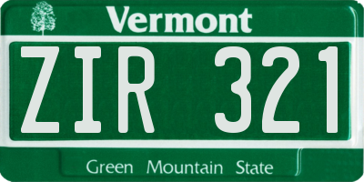 VT license plate ZIR321