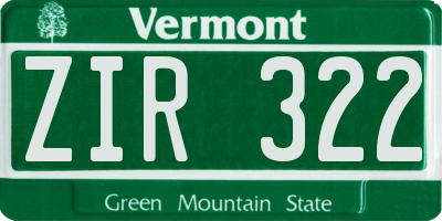 VT license plate ZIR322