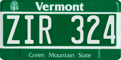 VT license plate ZIR324