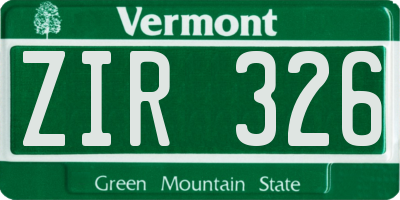 VT license plate ZIR326