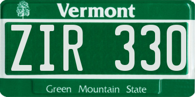 VT license plate ZIR330