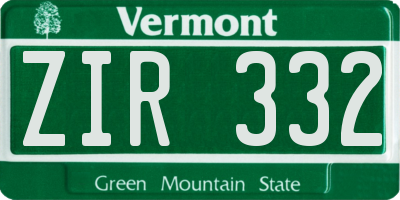 VT license plate ZIR332