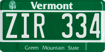 VT license plate ZIR334