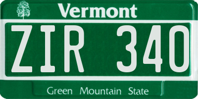 VT license plate ZIR340