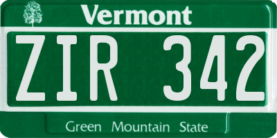 VT license plate ZIR342