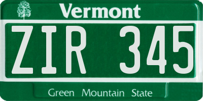 VT license plate ZIR345