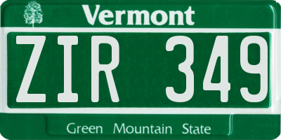 VT license plate ZIR349