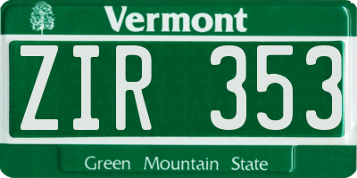 VT license plate ZIR353