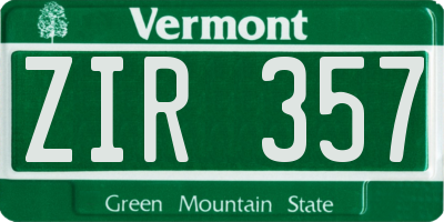 VT license plate ZIR357