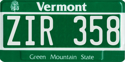 VT license plate ZIR358