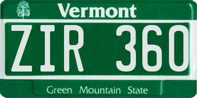 VT license plate ZIR360
