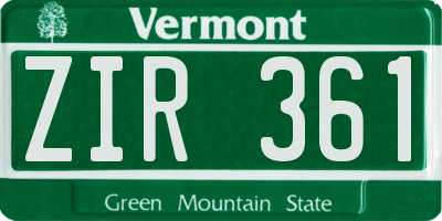 VT license plate ZIR361