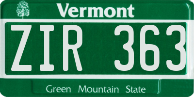 VT license plate ZIR363
