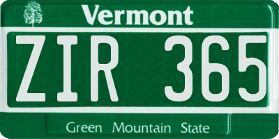 VT license plate ZIR365